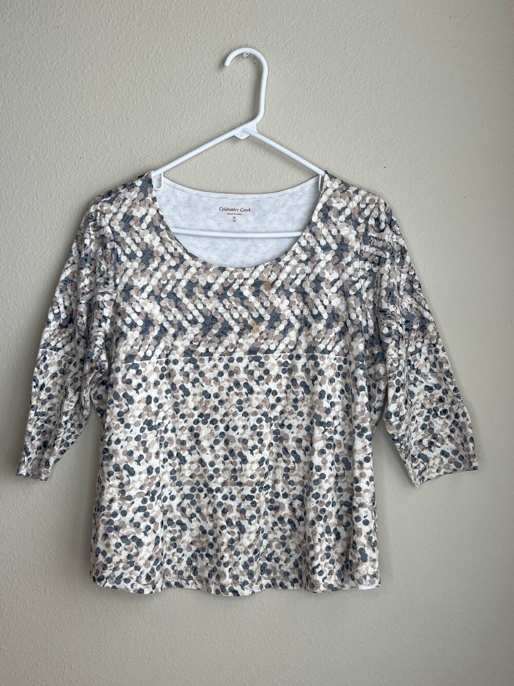Coldwater Creek Mosaic Confetti Knit Top Lined 3/4 Sleeve Size XL